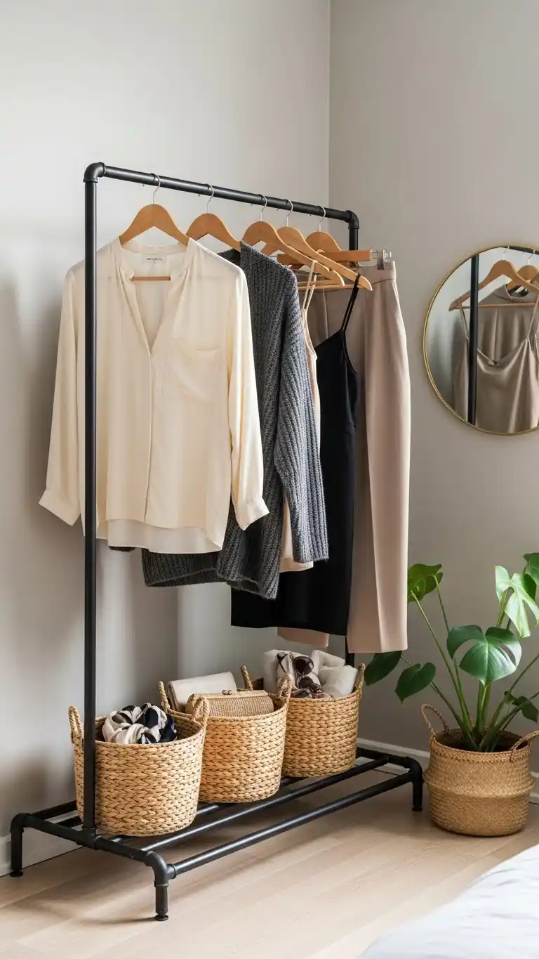 Empty Bedroom Corner Ideas: 19 Ways to Fill the Space 19 17. Clothing Rack for a Chic Wardrobe Display