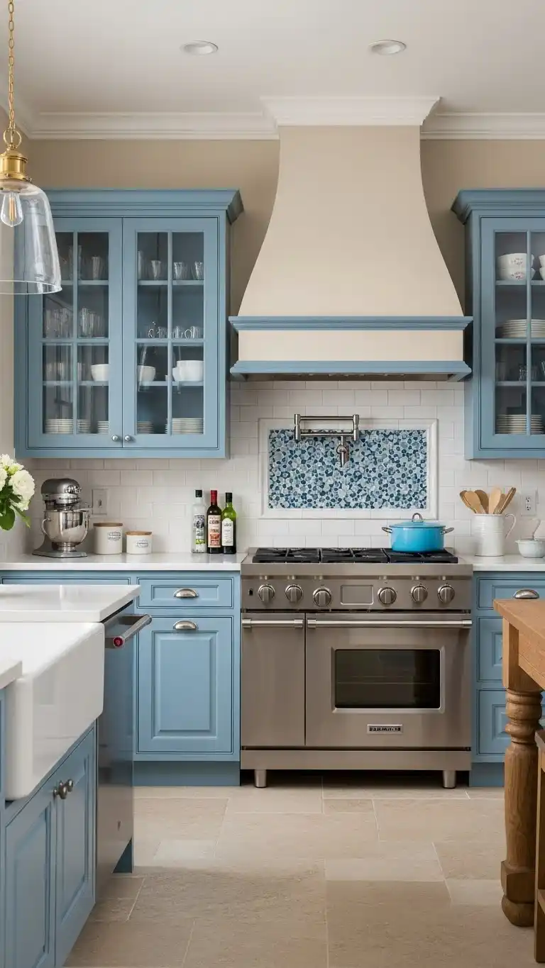 21 Creative Kitchen Color Schemes for Every Style 19 17. Coastal Blue and Sandy Beige