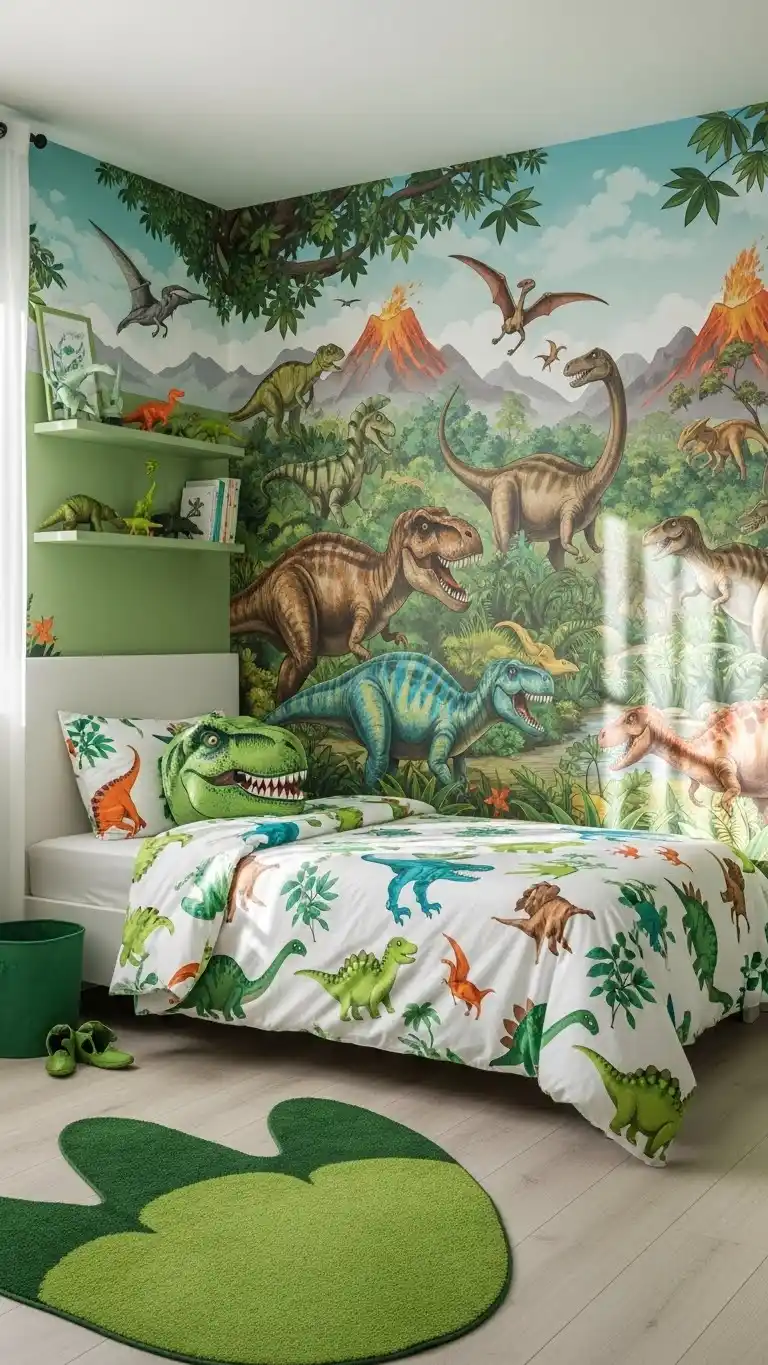 19 Bedroom Interior Ideas That Feel Warm & Inviting 19 17. Dinosaur Fun for Kids