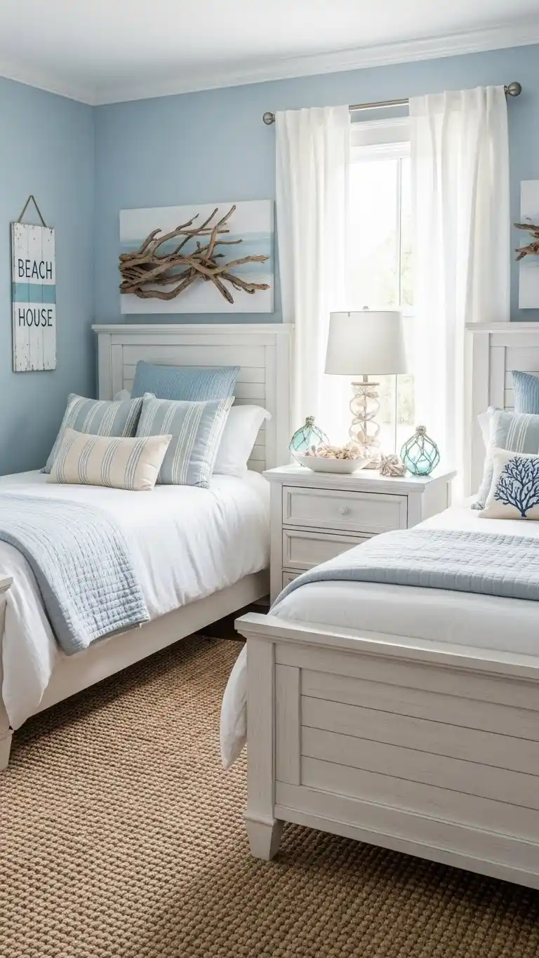 19 Small Shared Bedroom Ideas That Feel Calm and Organized 19 17. Incorporate a Coastal Theme