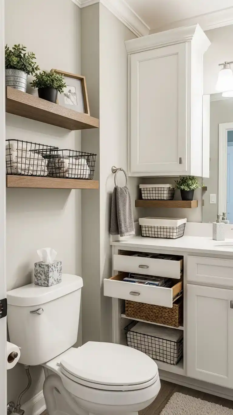17 Stylish Guest Bathroom Ideas on a Budget 19 17. Keep It Organized with Stylish Storage