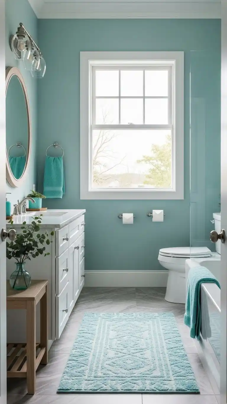 23 Top Bathroom Paint Colors to Refresh Any Space 19 17. Soft Aqua for a Refreshing, Inviting Feel
