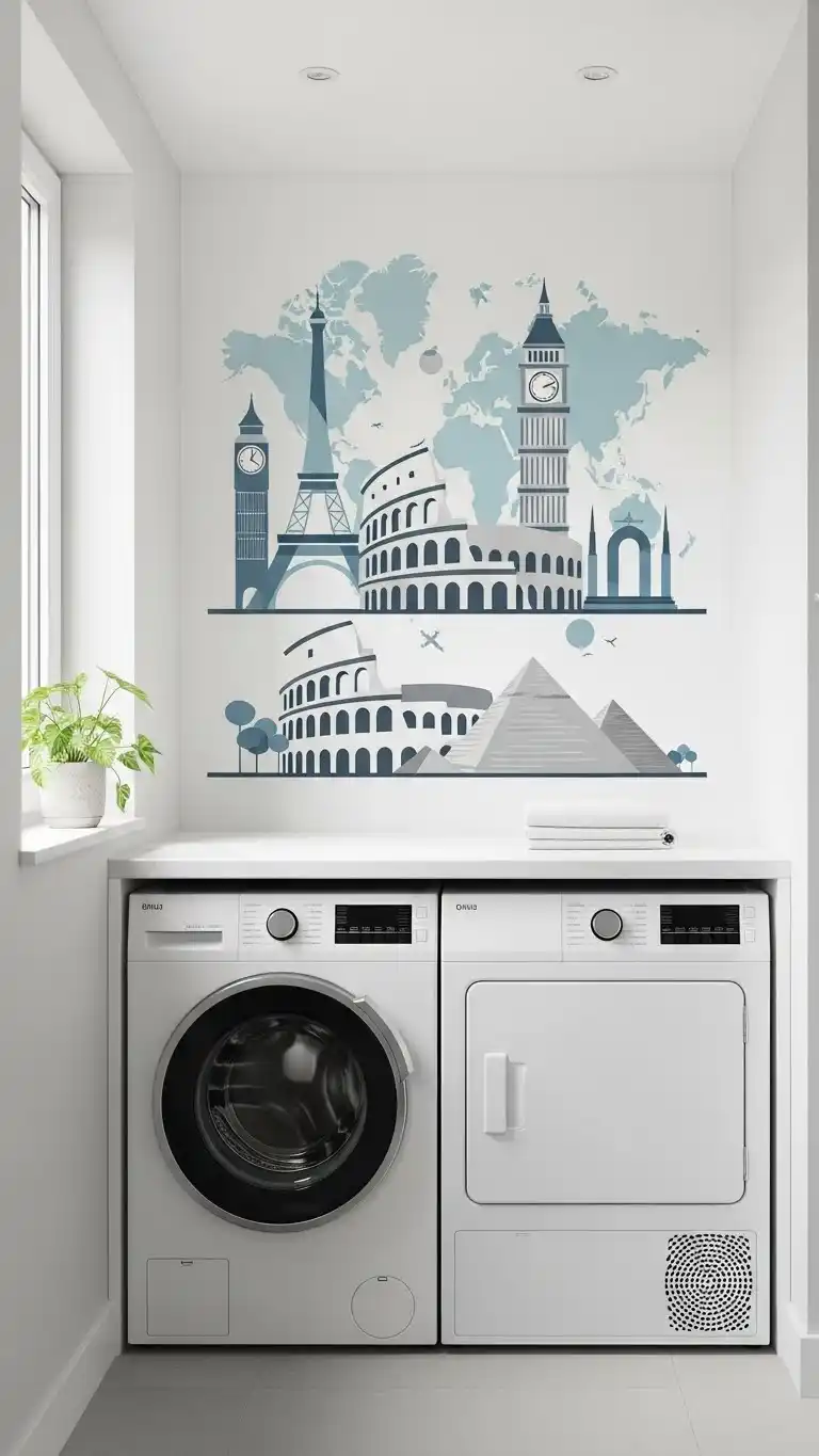 25 Laundry Room Mural Ideas for a Fun & Creative Look 19 17. Travel-Inspired Murals