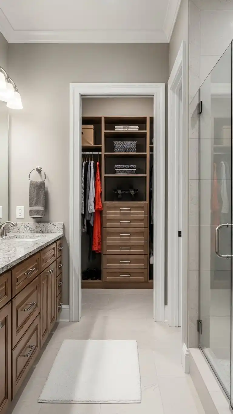 21 Inspiring Master Bathroom Ideas for a Fresh Look 19 17. Walk-in Closets with Bathroom Integration