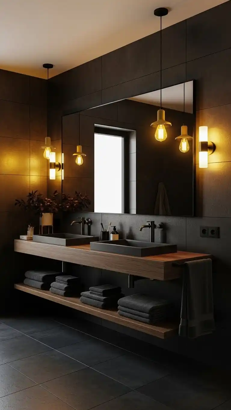 17 Bright and Stylish Yellow Bathroom Ideas You’ll Love 19 17. Yellow Lighting Fixtures for a Cozy Glow