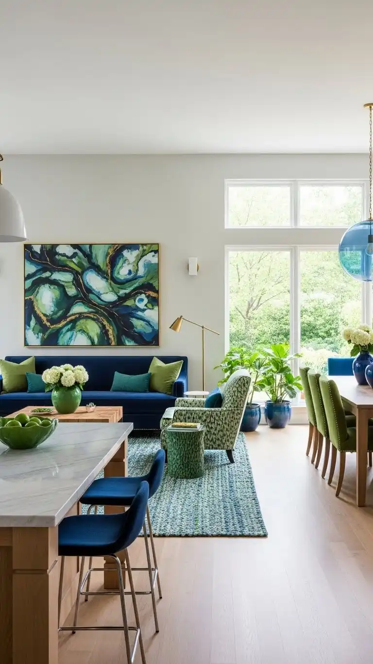 Blue and Green Living Room Ideas: 23 Stylish Looks 21 18. Blue and Green Open-Concept Living Room