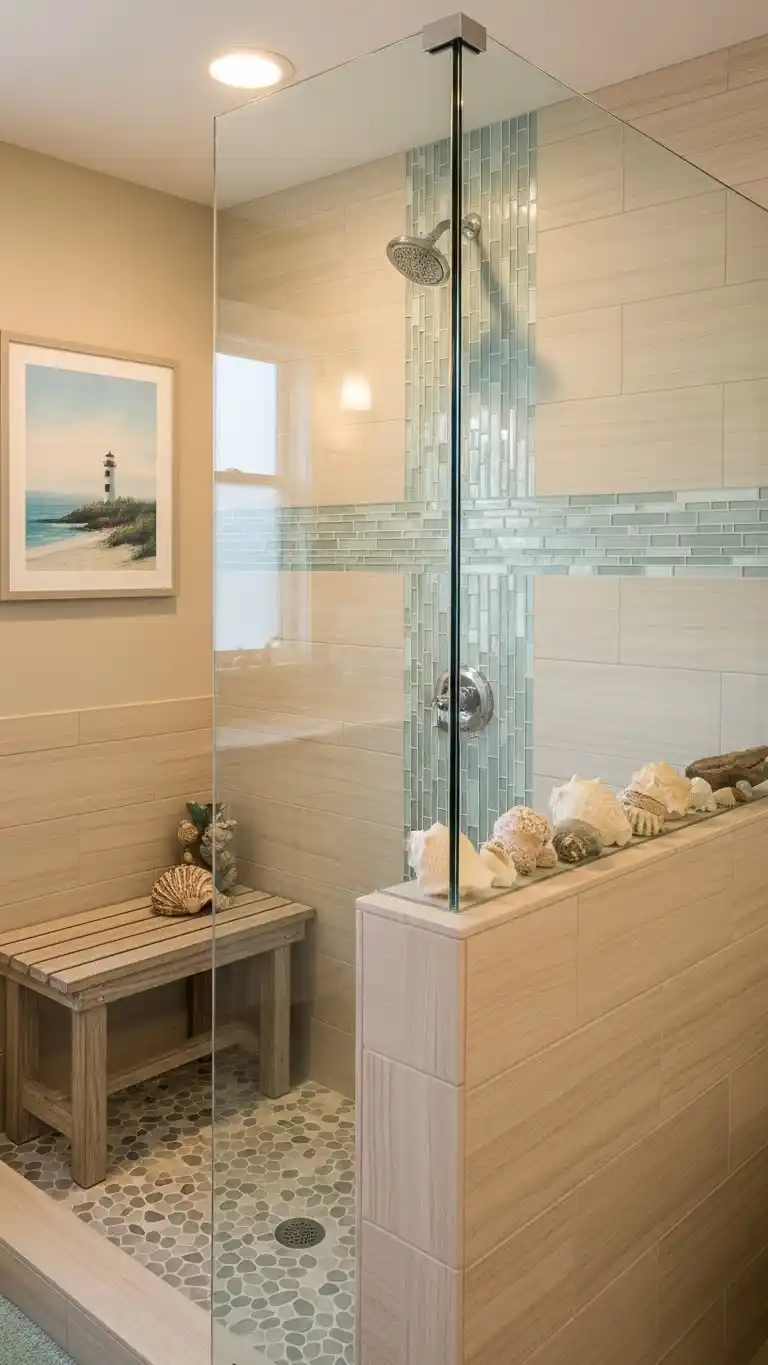 23 Walk In Shower Ideas That Feel Open & Luxurious 20 18. Coastal-Inspired Walk-in Shower