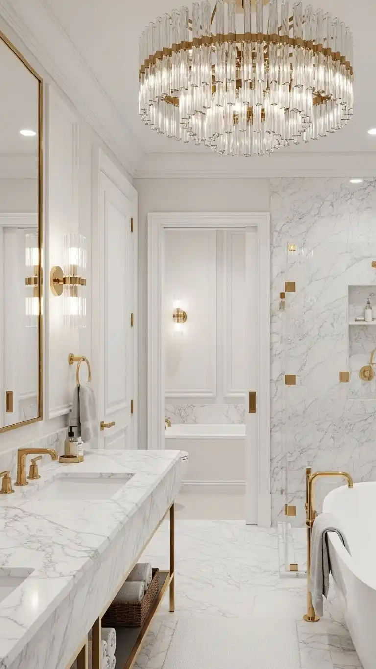 15 Simple + Chic Bathroom Design Interior Ideas 20 18. Luxury Materials for a High-End Look