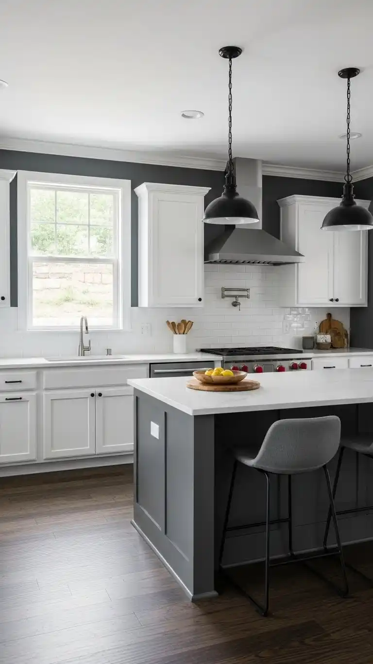 21 Creative Kitchen Color Schemes for Every Style 20 18. Modern Charcoal Gray and White