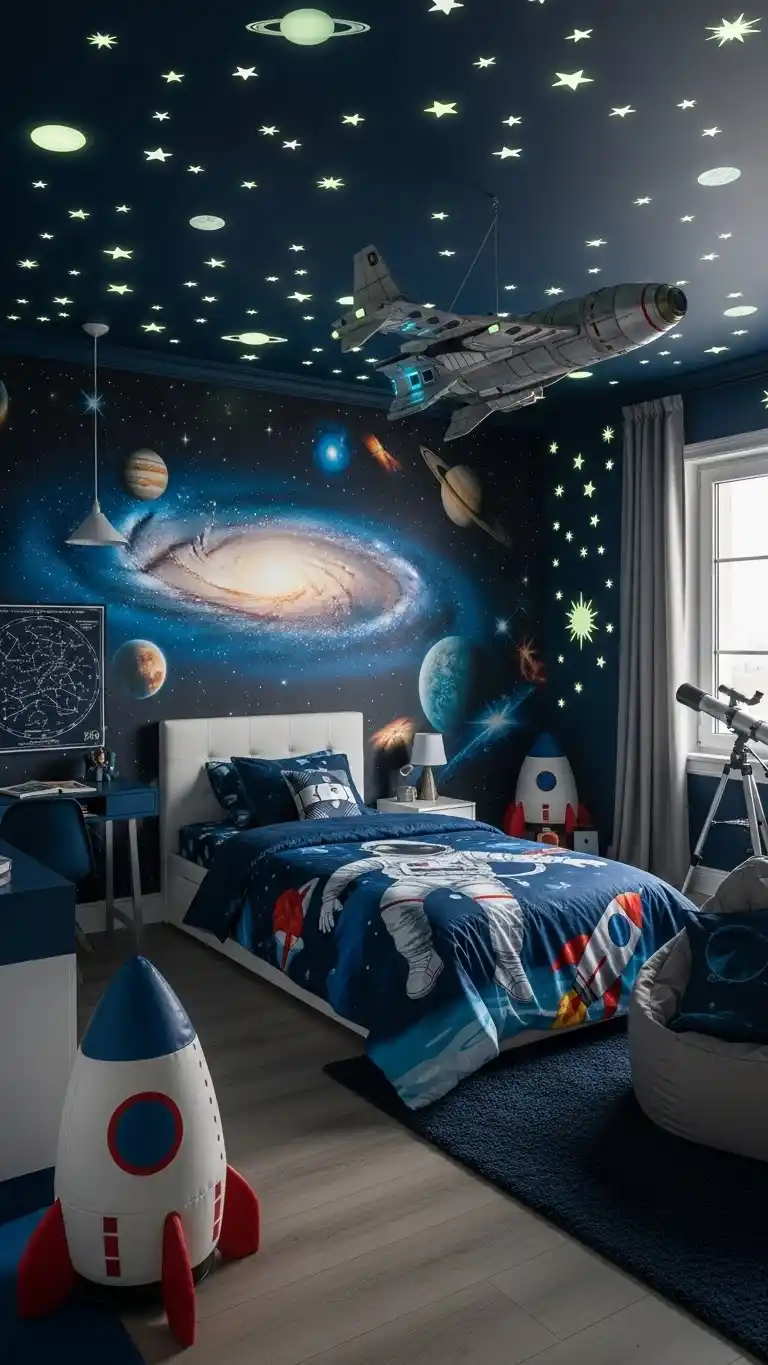 21 Simple Bedroom Decor Ideas on a Budget 20 18. Space-Themed Boy’s Bedroom