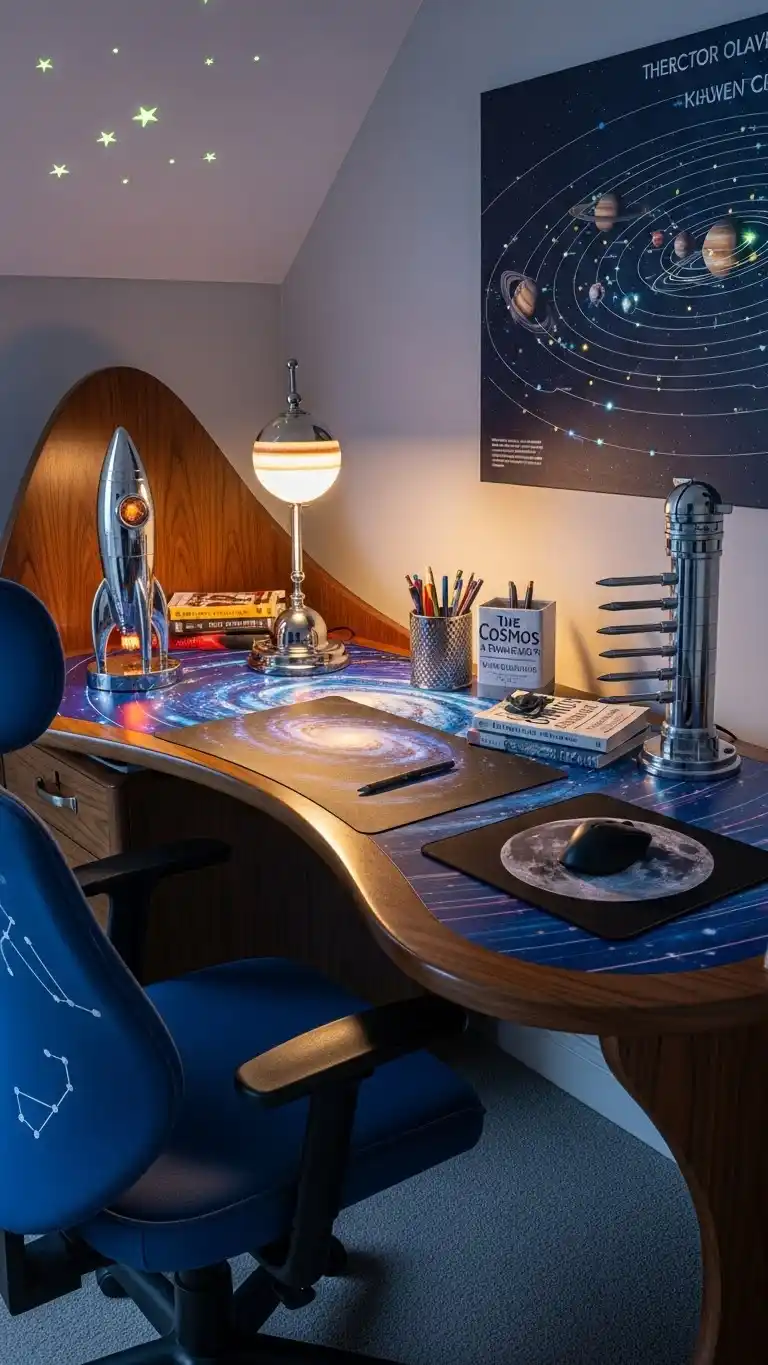 25 Space Themed Bedroom Ideas For Boy Toddlers You’ll Love 20 18. Space-Themed Study Desk