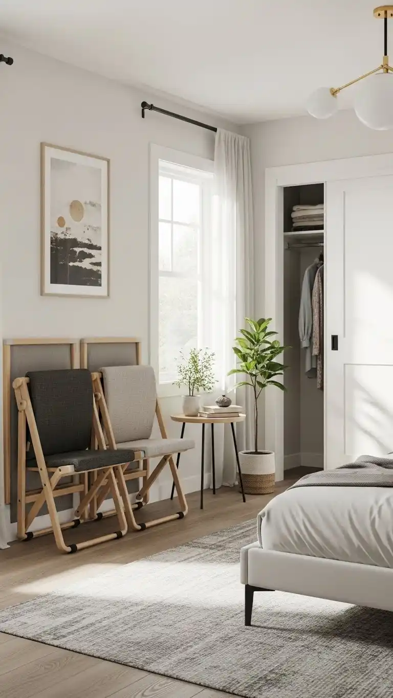 23 Bedroom Ideas for Small Spaces You’ll Love 20 18. Use Foldable Chairs