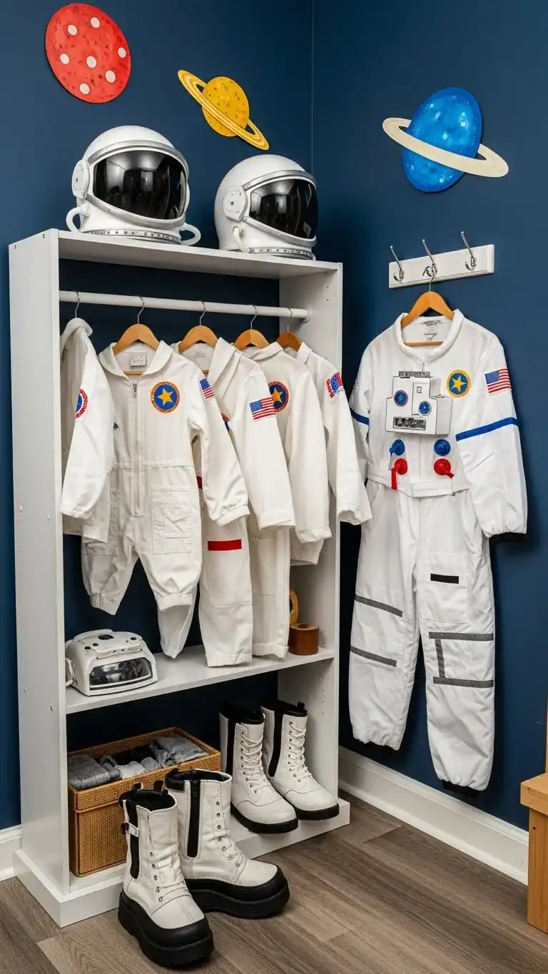 25 Space Themed Bedroom Ideas For Boy Toddlers You’ll Love 21 19. Astronaut Costume Corner