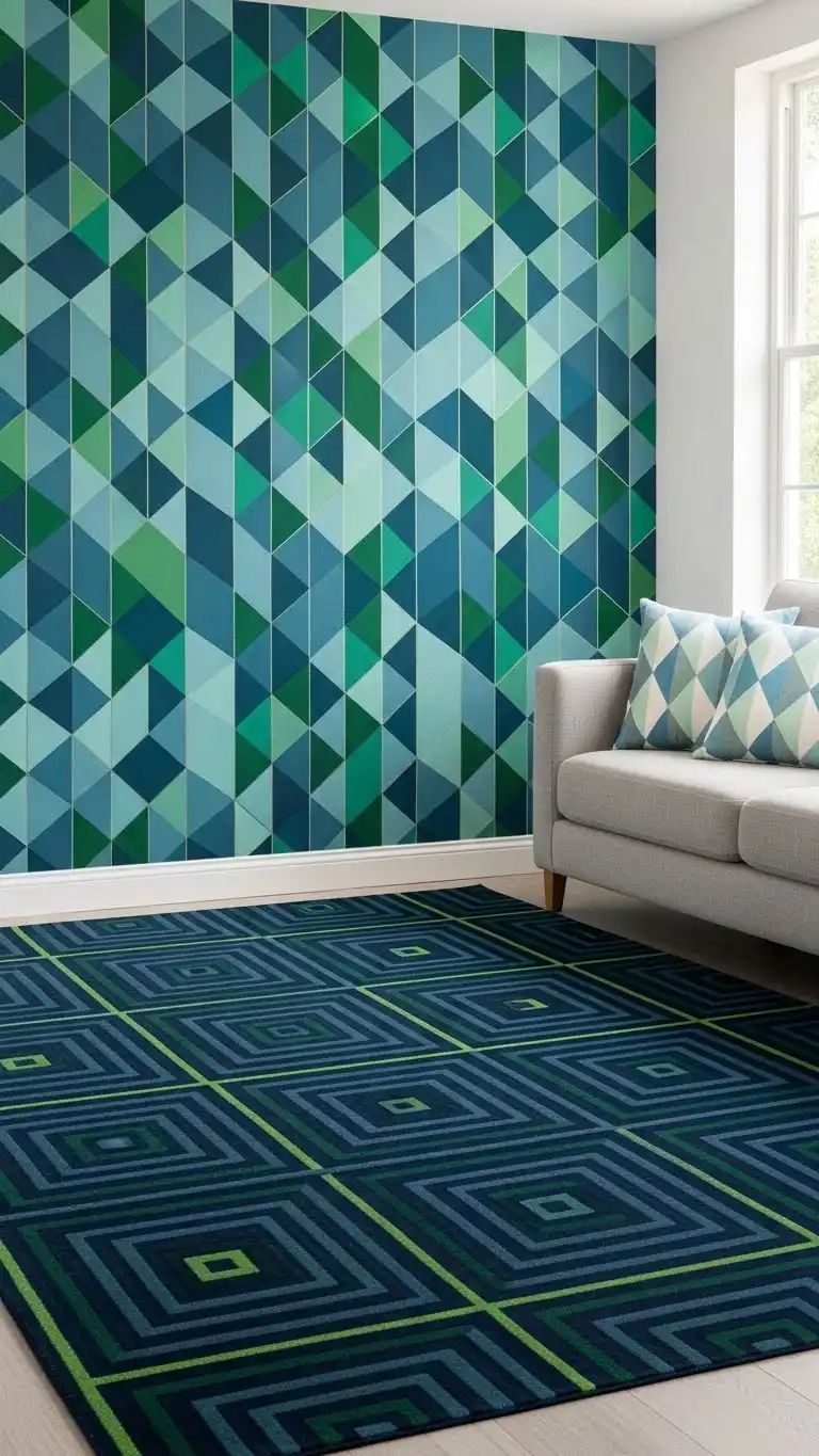 Blue and Green Living Room Ideas: 23 Stylish Looks 22 19. Blue and Green Geometric Patterns