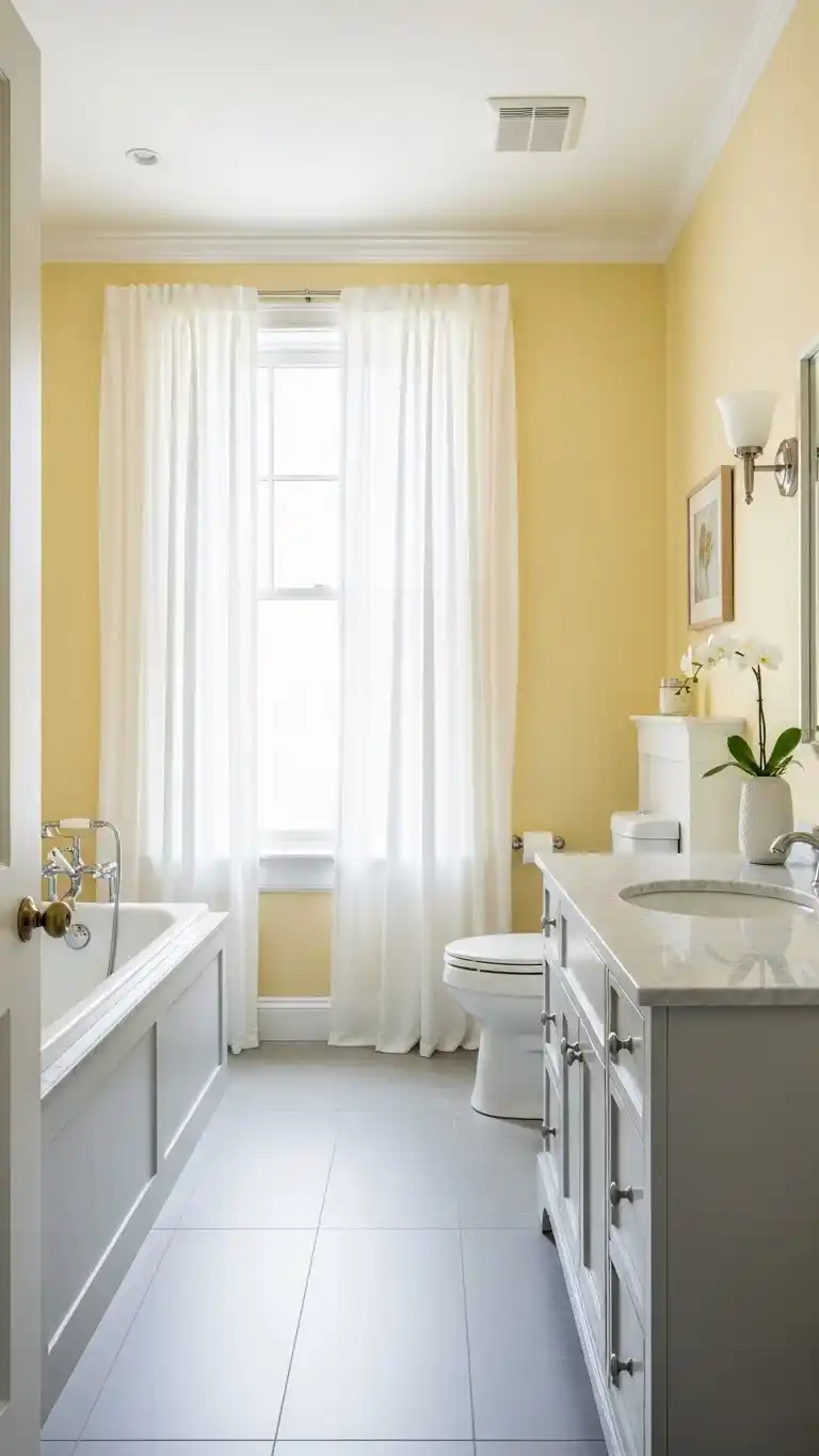23 Top Bathroom Paint Colors to Refresh Any Space 21 19. Buttercream Yellow for a Soft, Elegant Glow