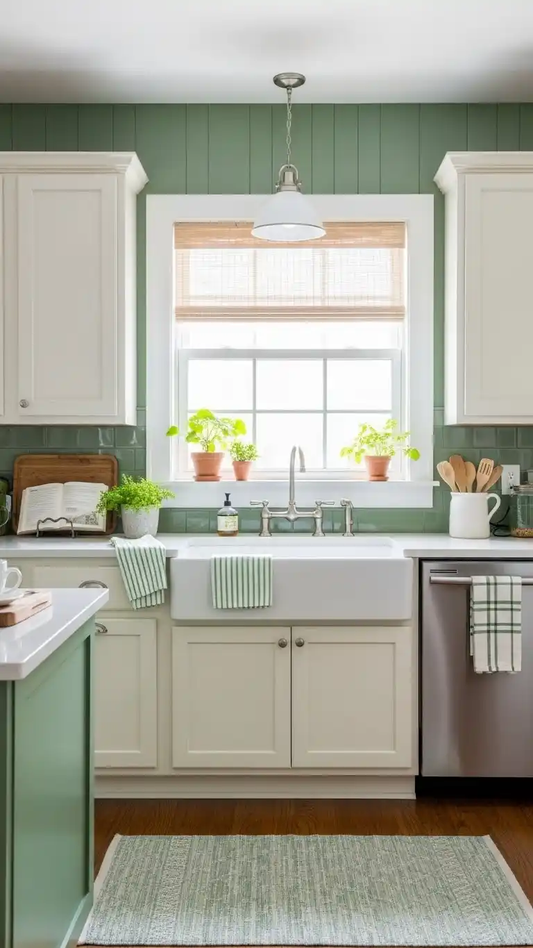 21 Creative Kitchen Color Schemes for Every Style 21 19. Farmhouse Green and Cream