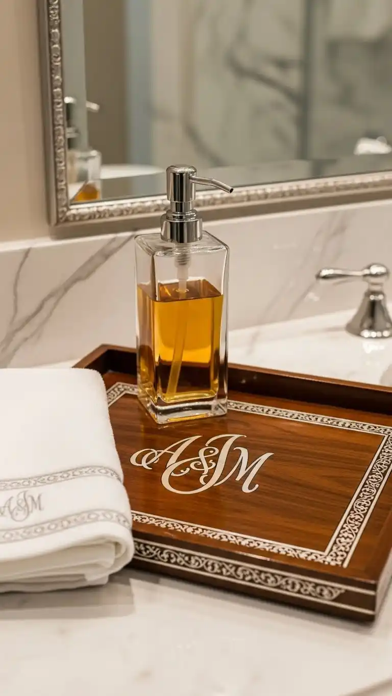 23 Bathroom Tray Decor Ideas for a Clean, Stylish Look 21 19. Monogrammed and Personalized Touch