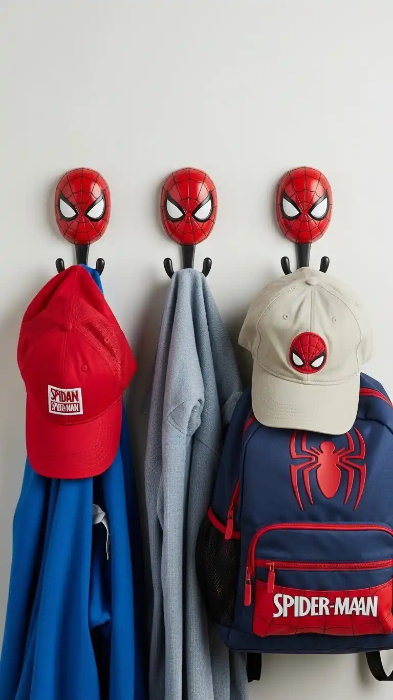 23 Spider Man Bedroom Ideas That Feel Bold and Playful 21 19. Spider-Man Wall Hooks