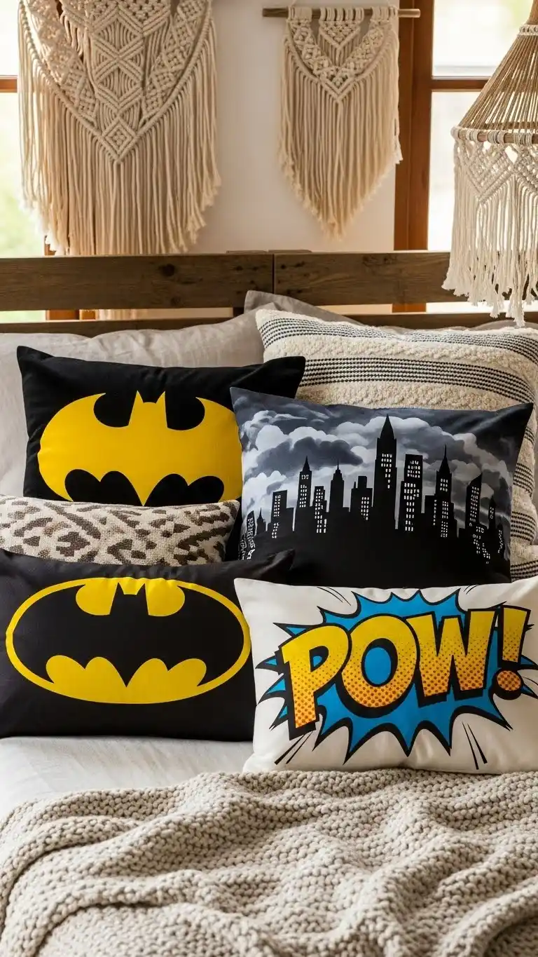 21 Batman Bedroom Ideas to Make Any Room Super Cool 21 19. Themed Throw Pillows