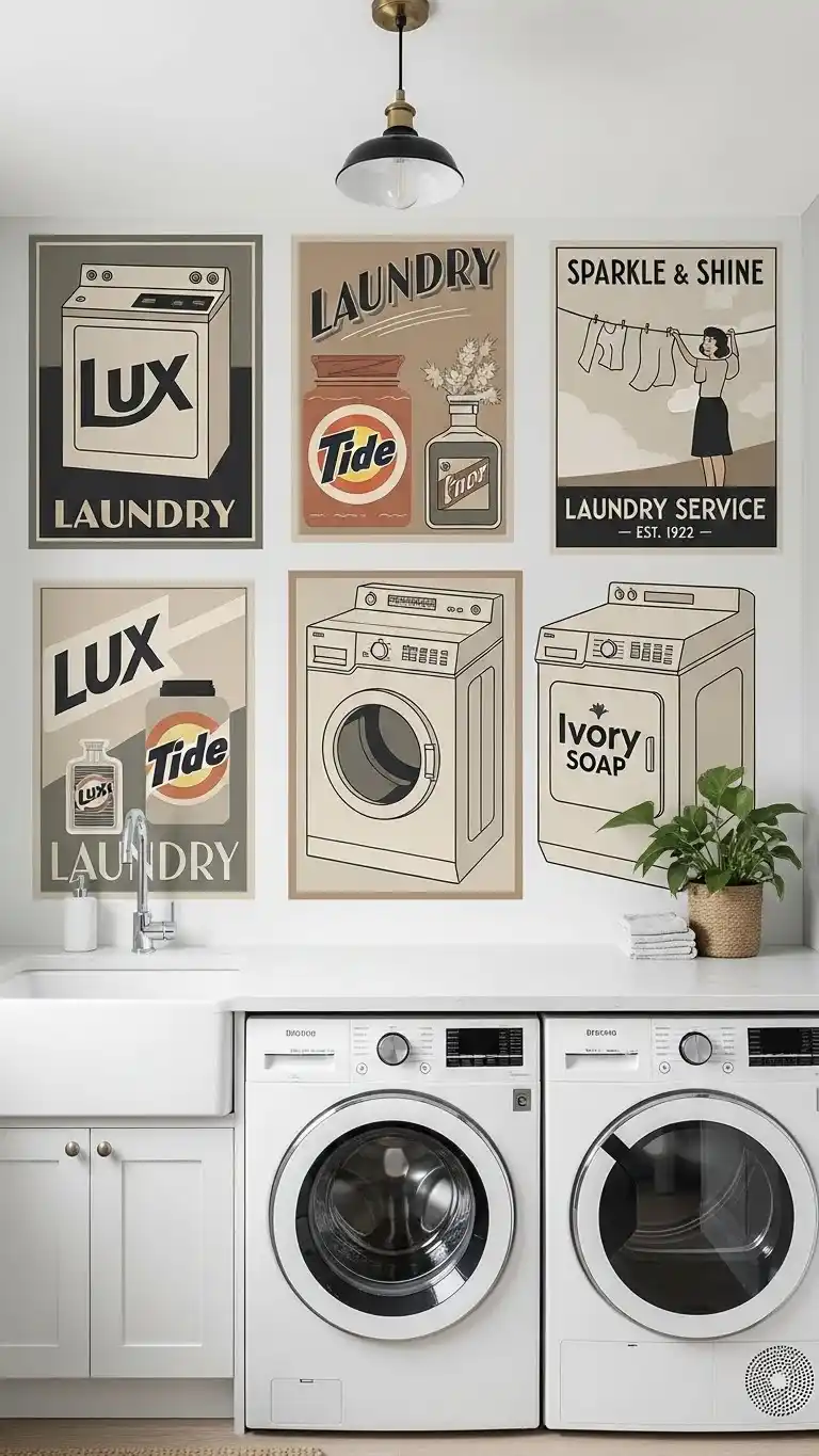 25 Laundry Room Mural Ideas for a Fun & Creative Look 21 19. Vintage Advertisements