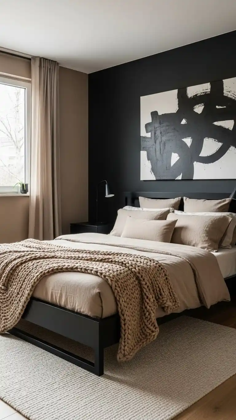 19 Stylish Black and Brown Bedroom Ideas for Any Home 22 19. Warm Brown Tones with Black Statement Pieces