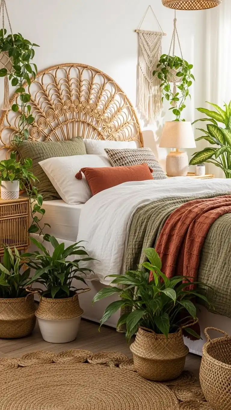 23 Boho Bedroom Headboard Ideas That Feel Warm & Stylish 21 19. Wicker Headboard for a Vintage Boho Look