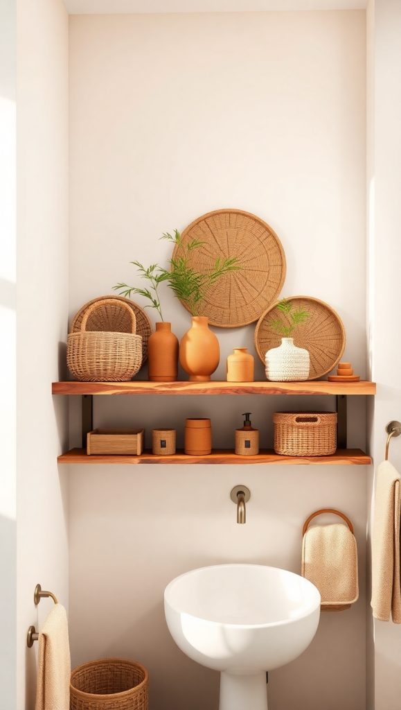 19 Bathroom Shelf Decor Ideas Cozy & Welcoming Designs 2 Bamboo Accents