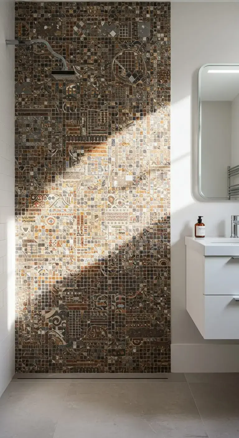 15 Half Wall Bathroom Backsplash Ideas for a Chic Look 5 2. Bold Mosaic Tile Half Wall