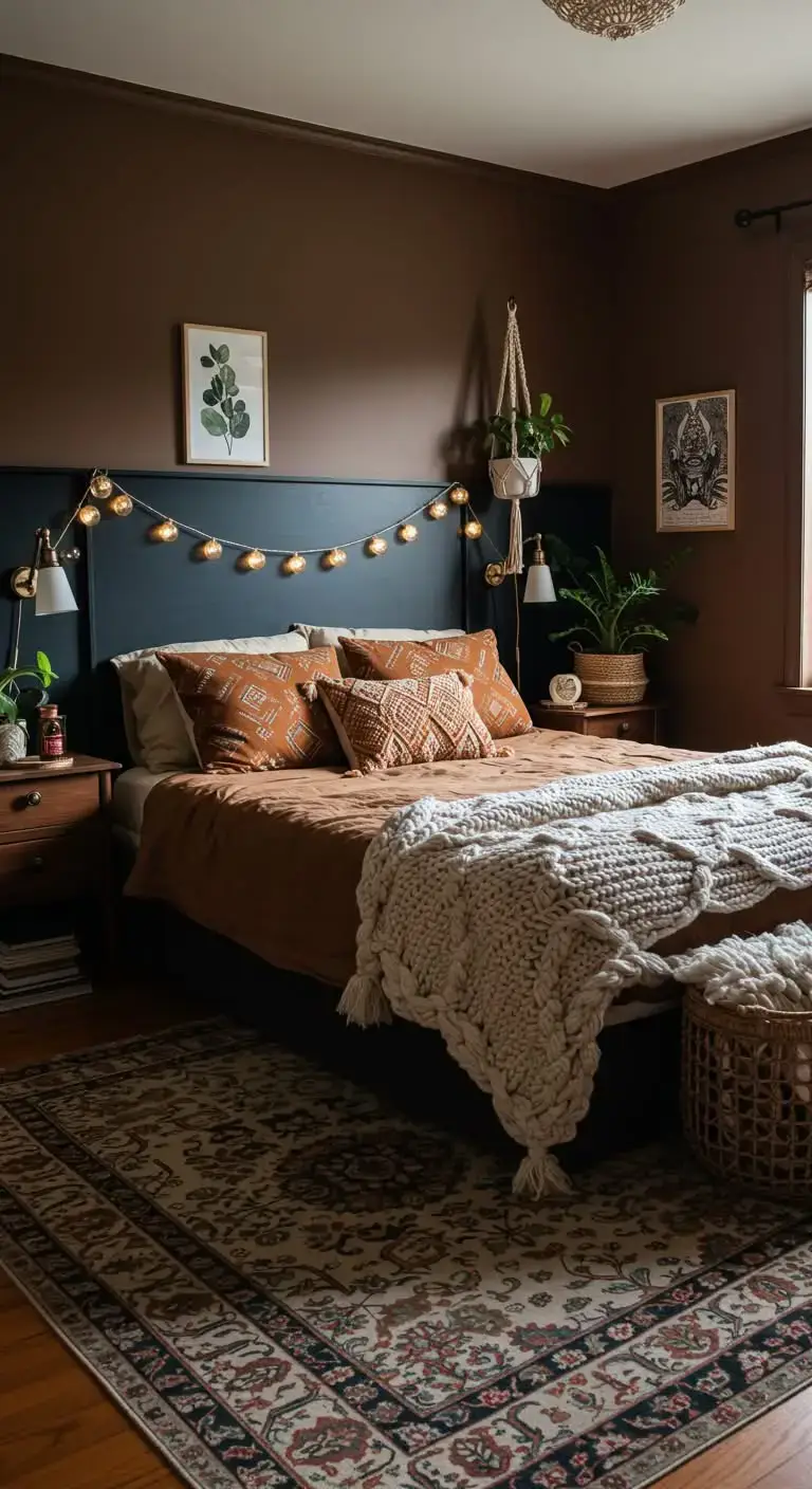 19 Stylish Black and Brown Bedroom Ideas for Any Home 5 2. Cozy Boho Vibes