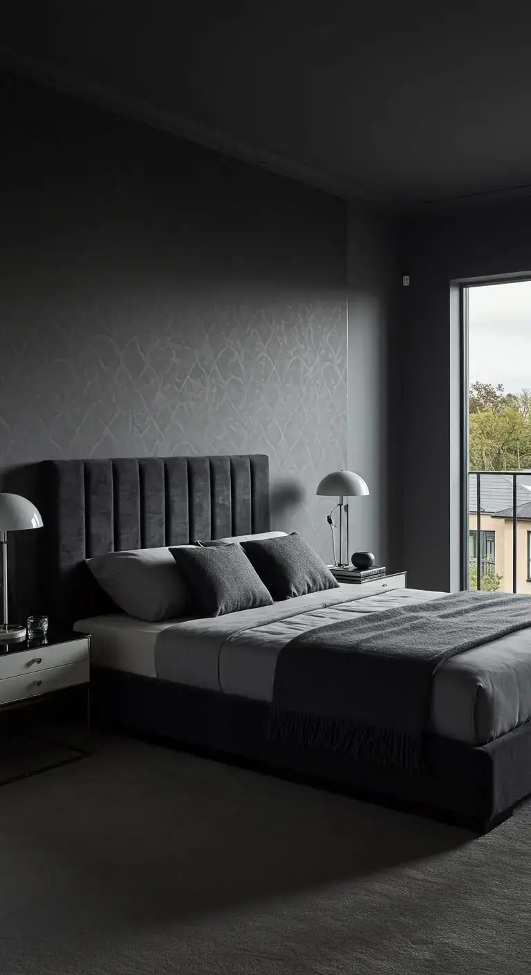 Stylish Gray Bedroom Ideas for a Cozy Look 5 2. Dark Gray Walls for a Bold Look