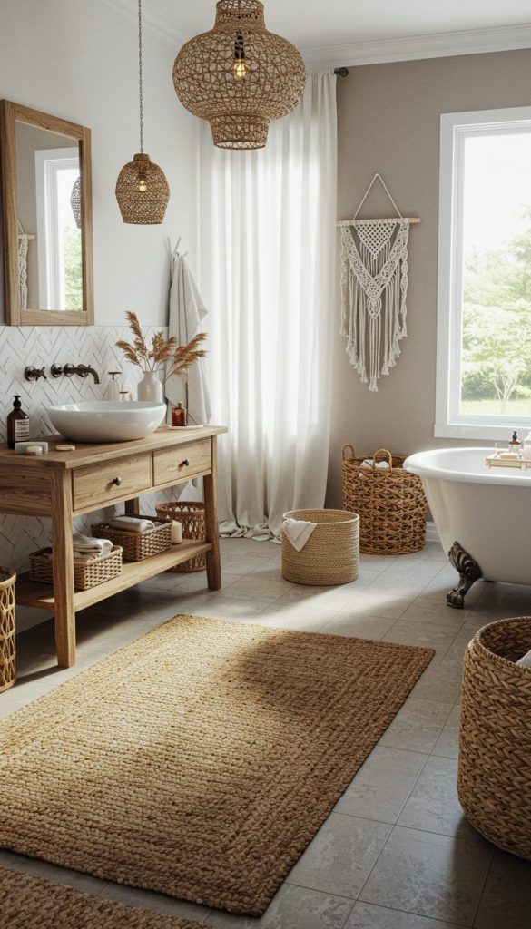 17+ Stunning Boho Bathroom Rug Ideas for a Cozy, Chic Look 2 Handwoven Jute Rugs