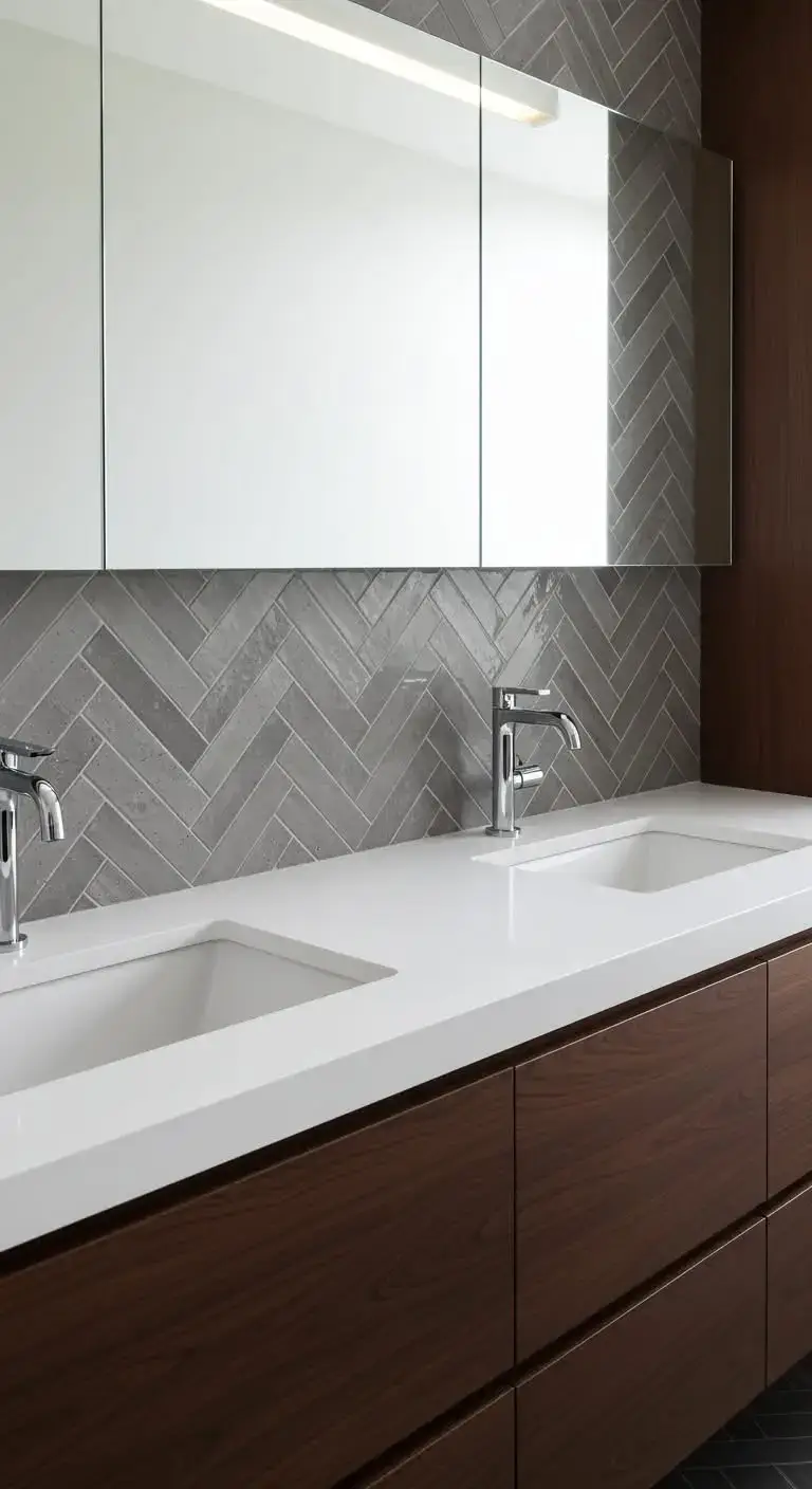 13 Bathroom Backsplash Ideas Vanities Tile You’ll Love 4 2. Herringbone Pattern Tile Backsplash