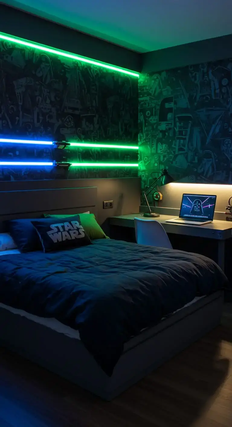 25 Creative Star Wars Bedroom Decor Ideas 4 2. Lightsaber-Inspired Lighting
