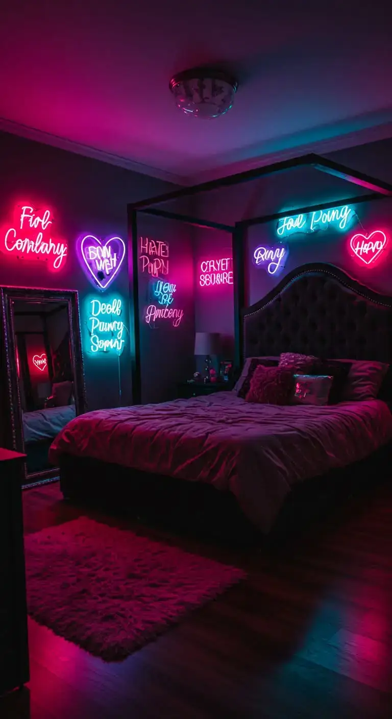 23 Stunning Baddie Bedroom Ideas on a Budget 4 2. Neon Light Accents