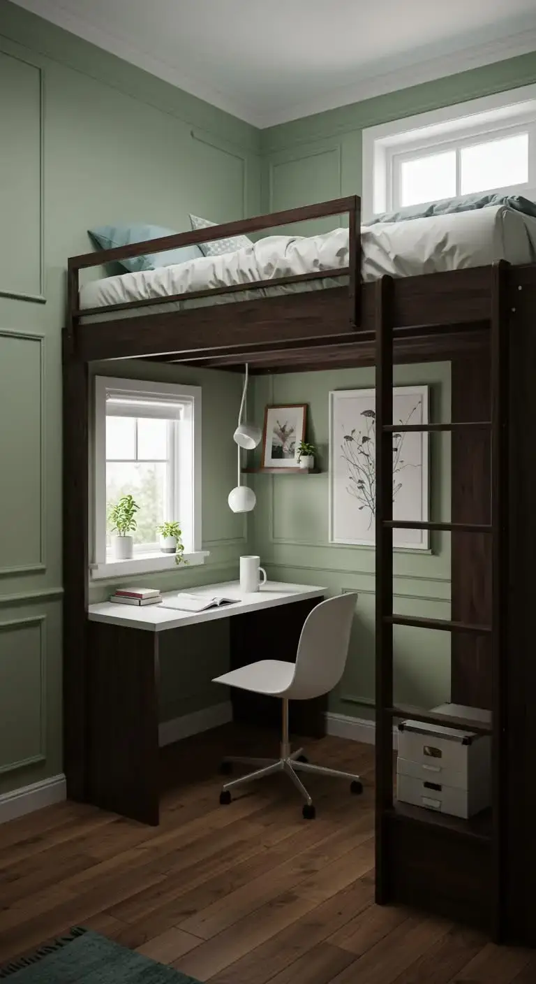 23 Stylish Tiny Bedroom Ideas That Maximize Space 4 2. Opt for a Loft Bed to Save Floor Space