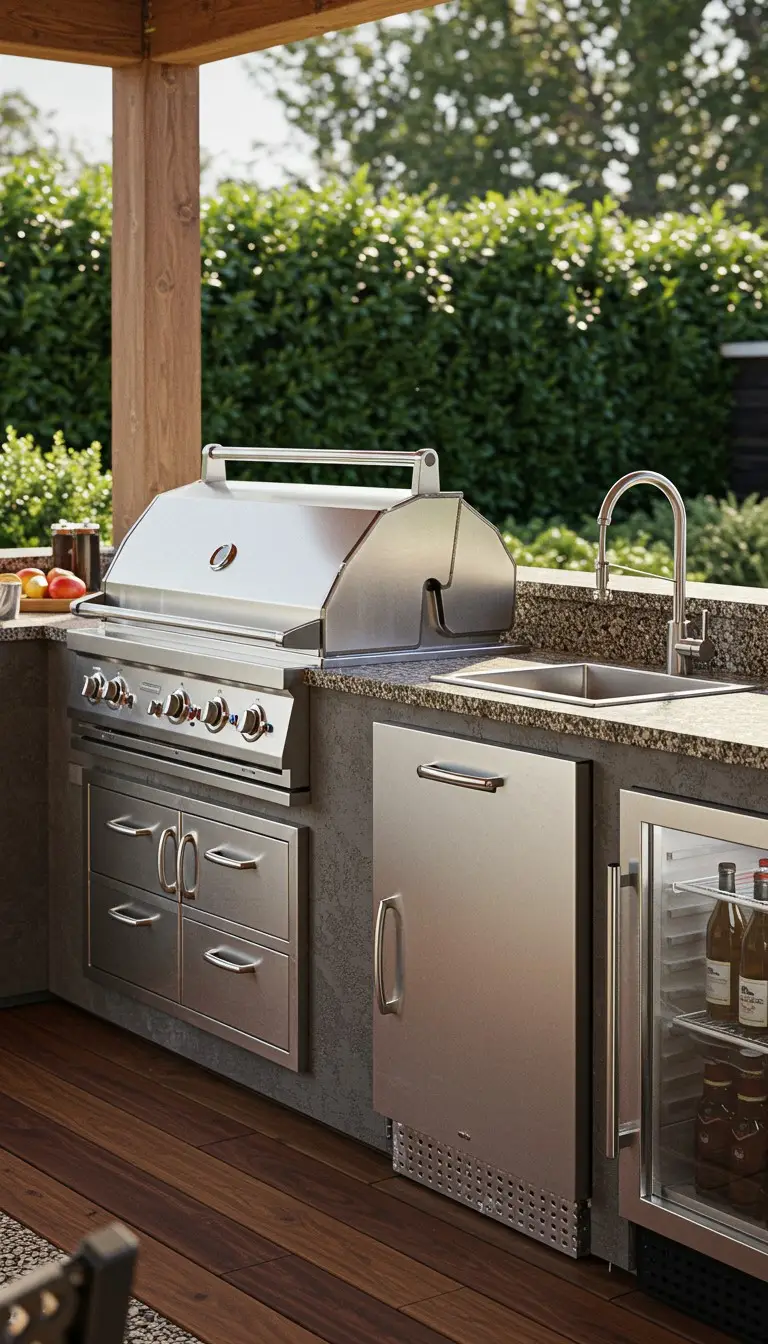 13 Modern Outdoor Kitchen Ideas for Every Backyard 4 2. Sleek Stainless Steel Appliances