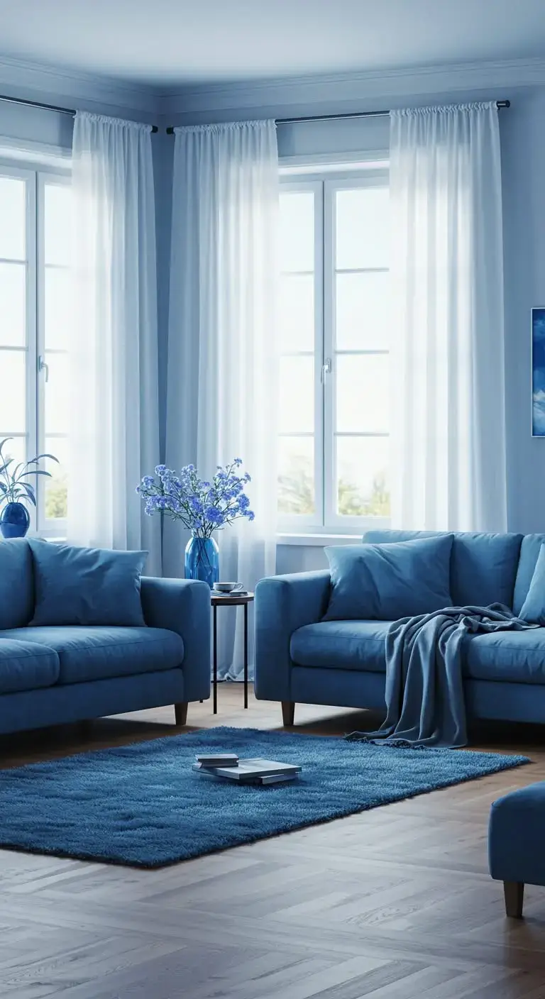 Blue Living Room Ideas for a Modern, Timeless Space 5 2. Soft Blue Sofas for a Relaxed Look