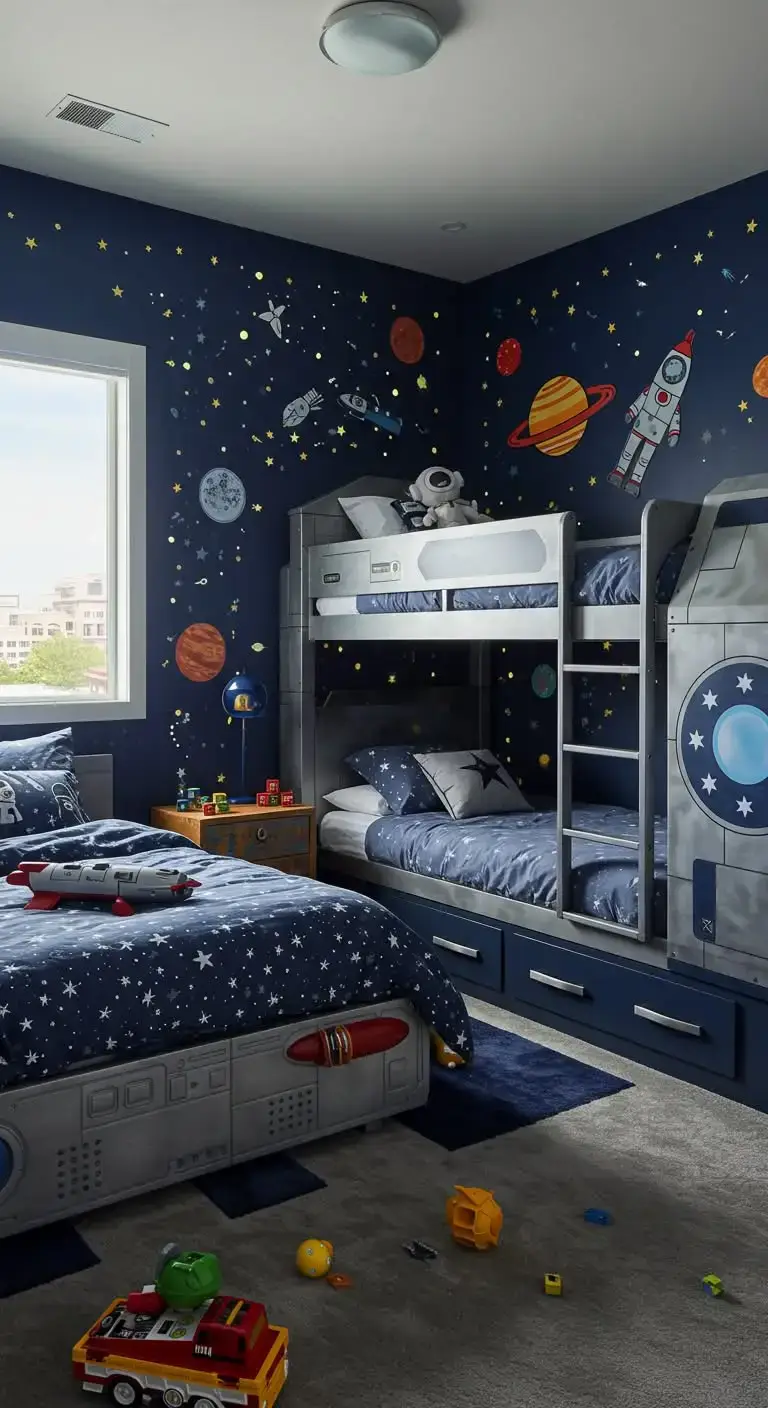 23 Boy Bedroom Ideas for a Fun & Cozy Space 4 2. Space-Inspired Bedroom