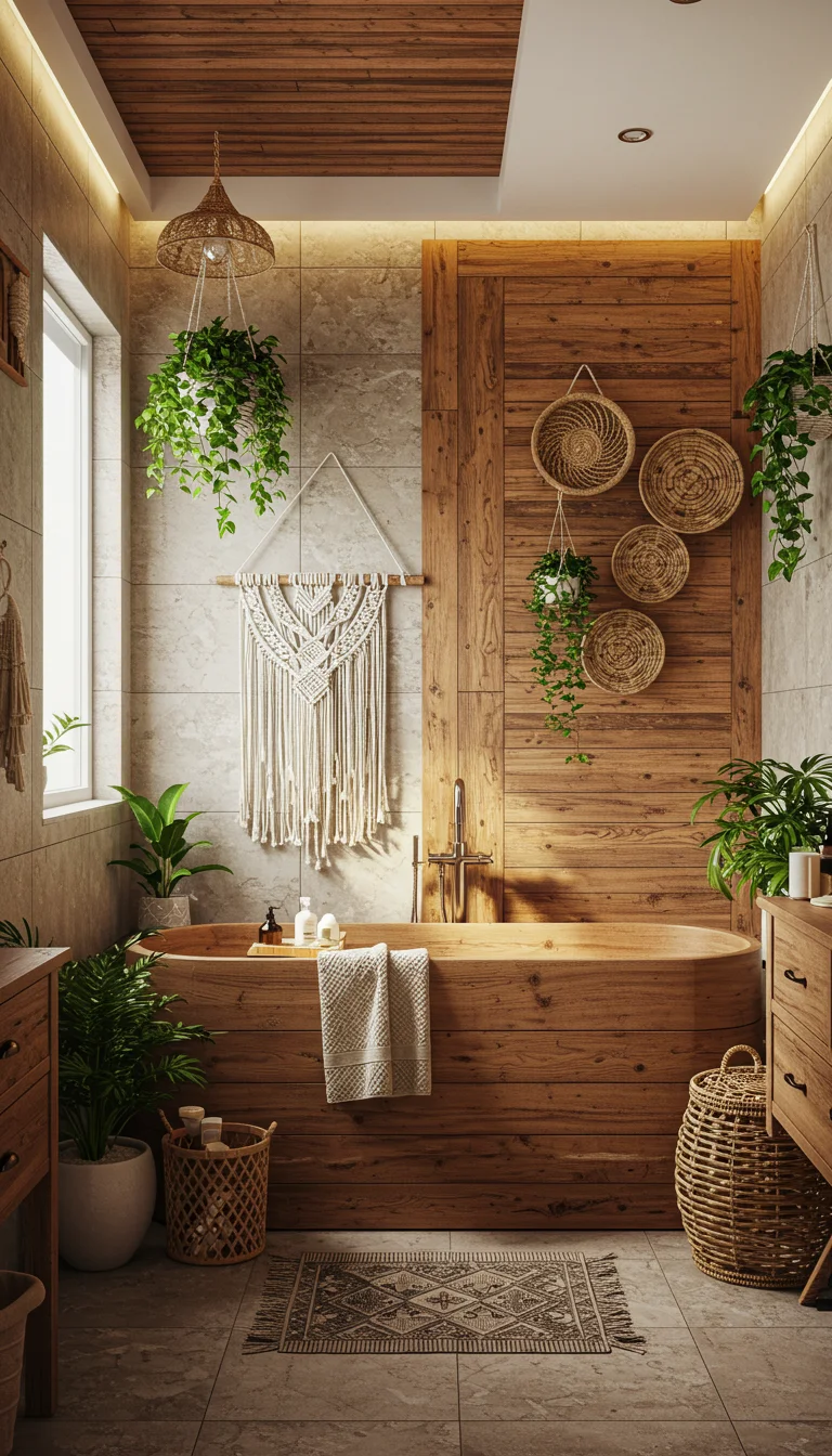 15 Easy Boho Bathroom Ideas to Refresh Your Space 4 2. Use Natural Wood Accents