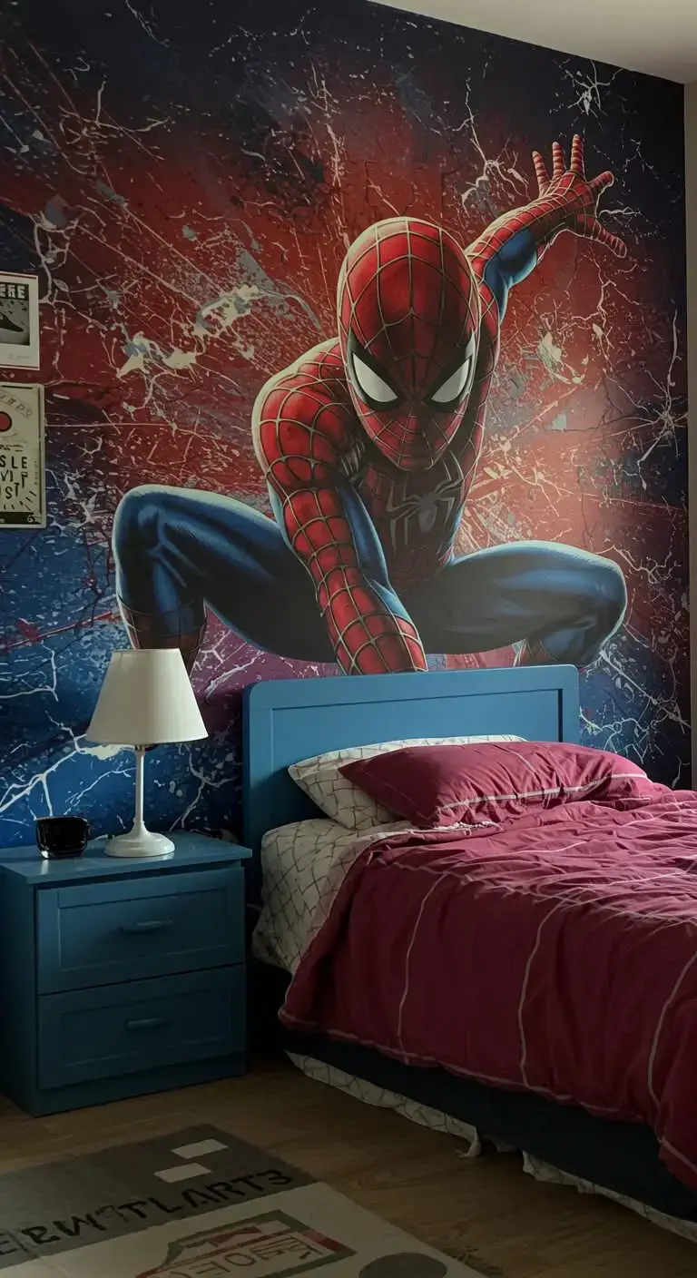 23 Spider Man Bedroom Ideas That Feel Bold and Playful 4 2. Wall Murals and Decals