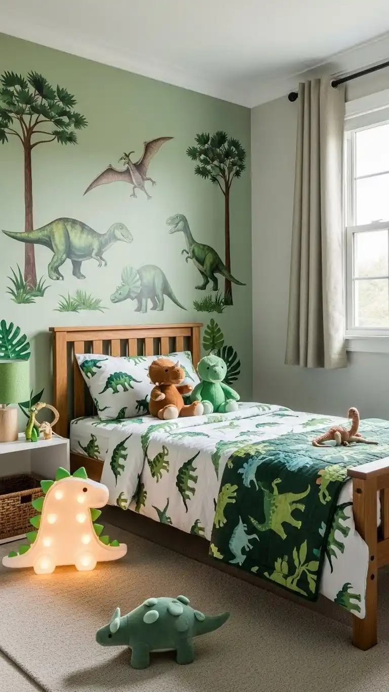 21 Simple Bedroom Decor Ideas on a Budget 22 20. Dinosaur-Themed Toddler Room