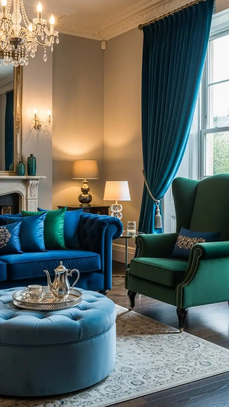 Blue and Green Living Room Ideas: 23 Stylish Looks 23 20. Elegant Blue and Green Velvet Touches