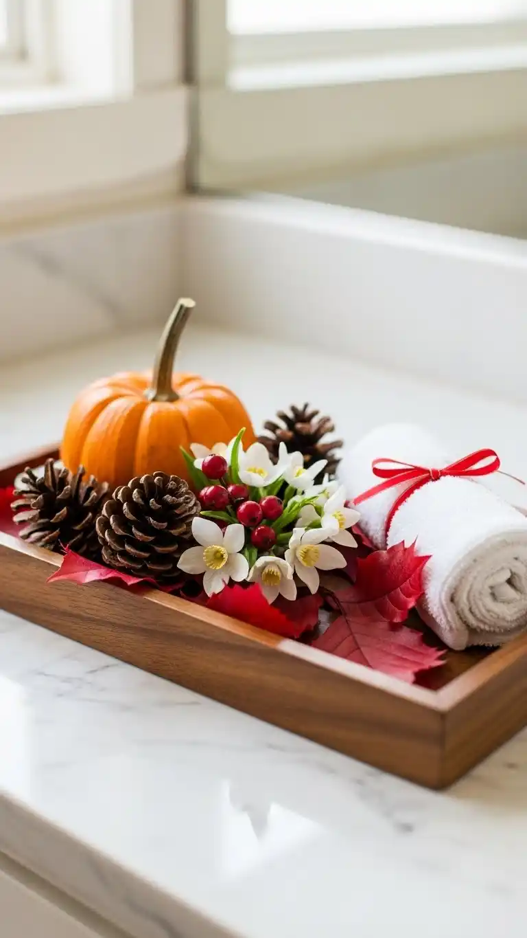 23 Bathroom Tray Decor Ideas for a Clean, Stylish Look 22 20. Holiday-Themed Tray