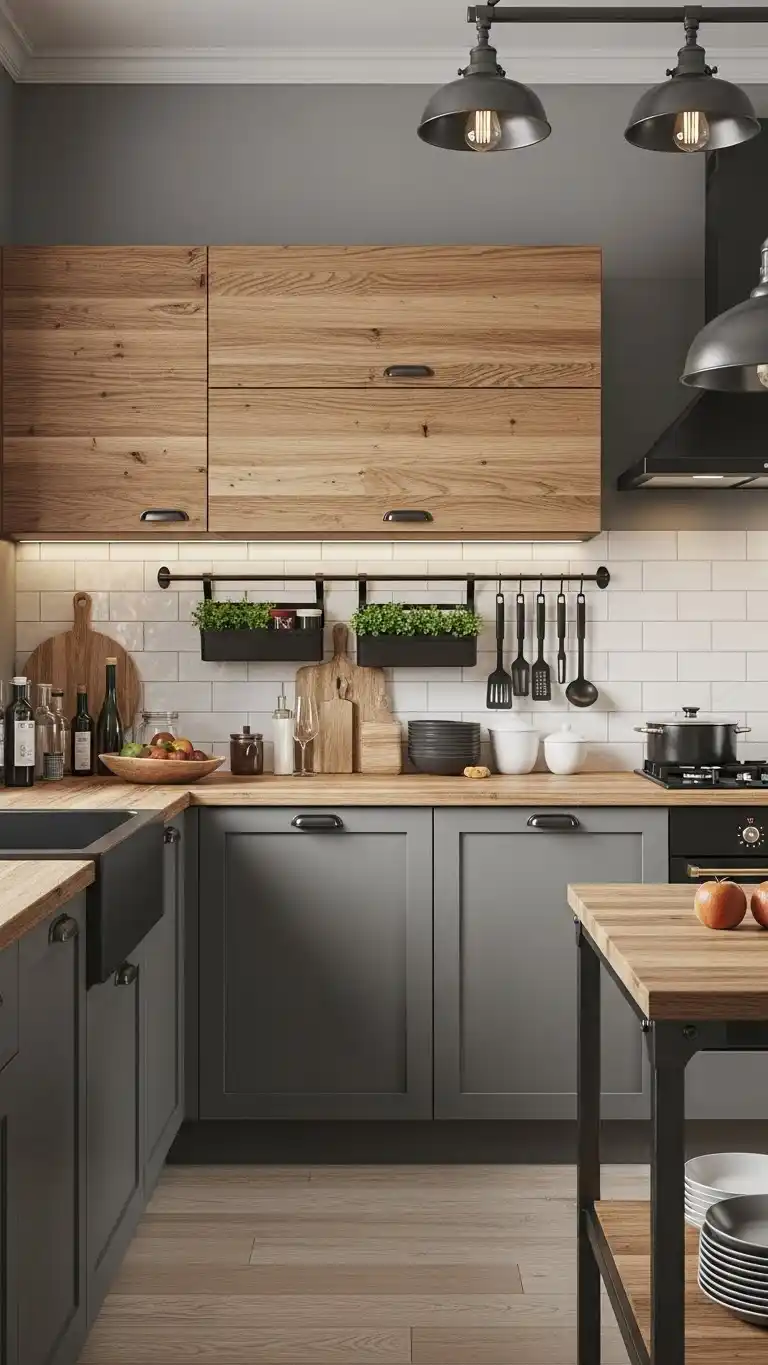 21 Creative Kitchen Color Schemes for Every Style 22 20. Industrial Gray and Natural Wood