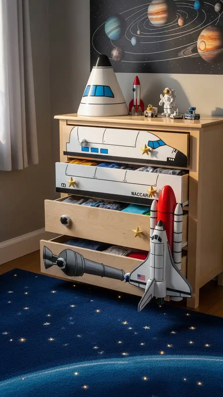 25 Space Themed Bedroom Ideas For Boy Toddlers You’ll Love 22 20. Space Shuttle Dresser