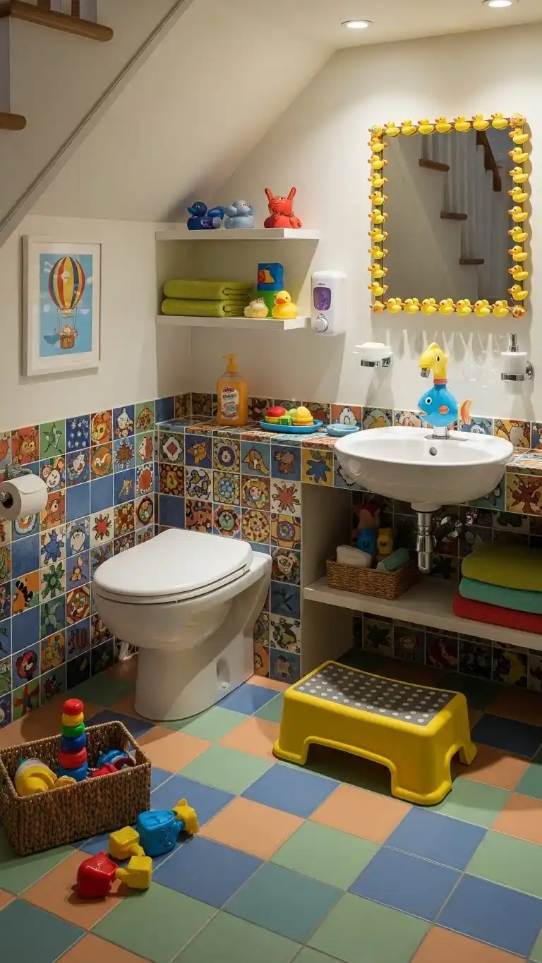 21 Small Bathroom Under Stairs Ideas That Maximize Space 23 21. Make It Kid-Friendly