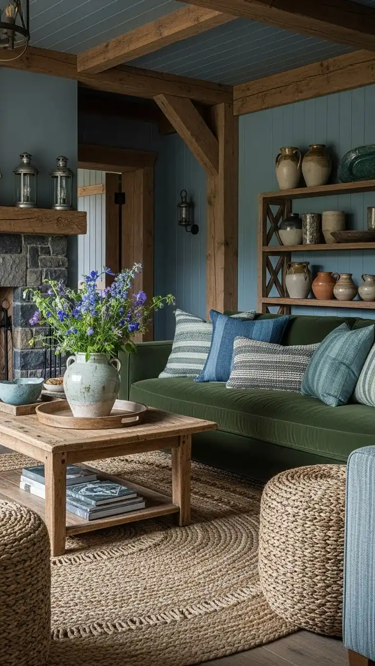 Blue and Green Living Room Ideas: 23 Stylish Looks 24 21. Rustic and Earthy Blue and Green Space