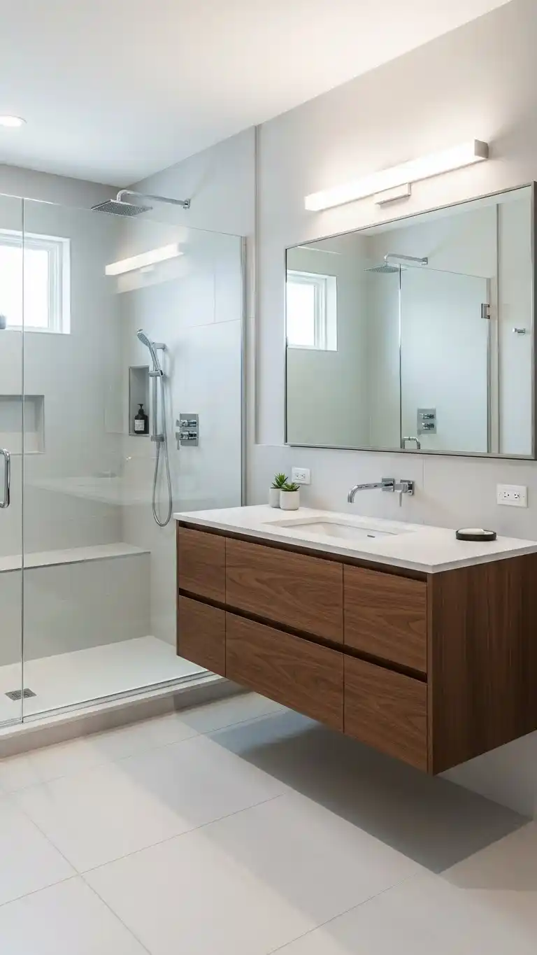 23 Walk In Shower Ideas That Feel Open & Luxurious 23 21. Walk-in Shower with a Floating Vanity