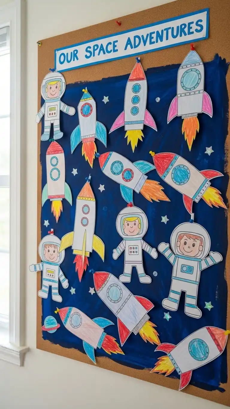 25 Space Themed Bedroom Ideas For Boy Toddlers You’ll Love 24 22. DIY Space Crafts Display