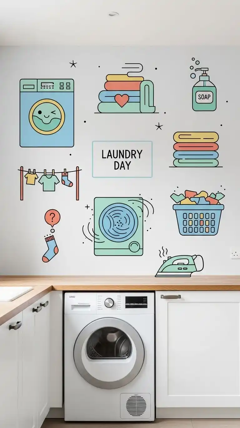 25 Laundry Room Mural Ideas for a Fun & Creative Look 24 22. Fun Icons